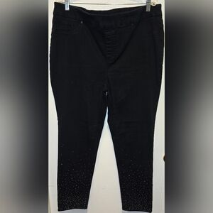 (F14/20P) Chico's Black Skinny Jeans with Rhinestone Accents